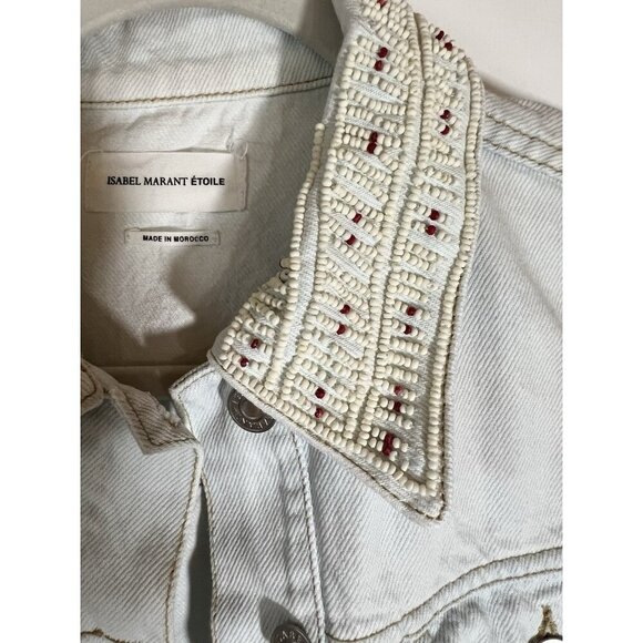 Isabel Marant light blue jean jacket beaded collar boho hippie sz 36(XS/4) Paris - Picture 2 of 11
